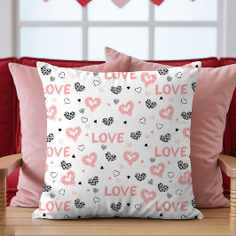 Pink Black Heart Art Pillow Cute I Love You Gift Kissen
