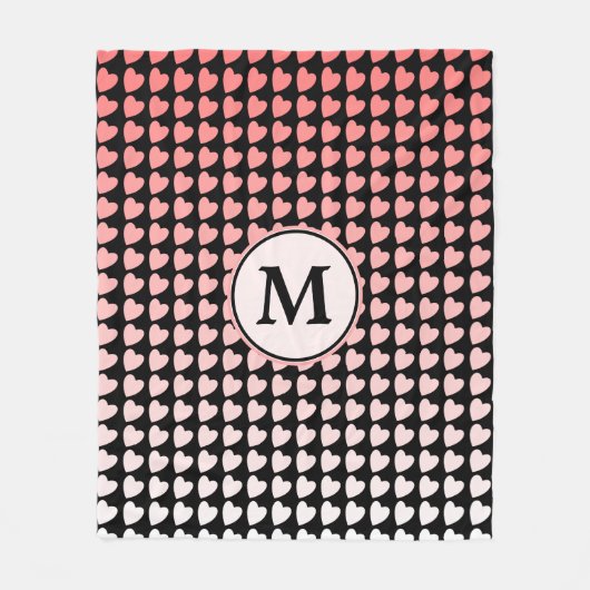 Pink Black Heart Gradient Pattern Monogramm Fleecedecke (Vorderseite)