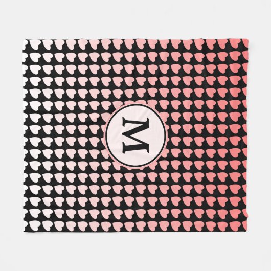 Pink Black Heart Gradient Pattern Monogramm Fleecedecke (Vorderseite (Horizontal))