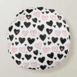 Pink Black Hearts Birthday Rundes Kissen<br><div class="desc">Pink Black Hearts Birthday</div>