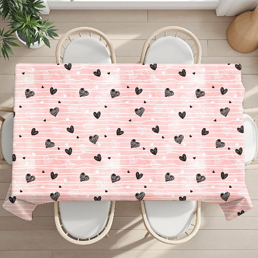 Pink Black Hearts Custom Name Cute I Love You Gift Tischdecke