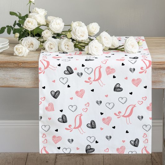 Pink Black Hearts Cute Love You Gift Table Runner Großer Tischläufer