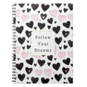 Pink Black Hearts Folge deinen Träumen Notizblock