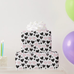 Pink Black Hearts Geburtstag Geschenkpapier