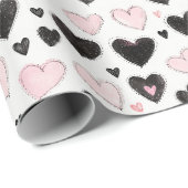 Pink Black Hearts Geburtstag Geschenkpapier (Rolleneckpunkt)