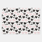 Pink Black Hearts Geburtstag Geschenkpapier Set (Vorderseite)
