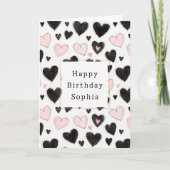 Pink Black Hearts Geburtstag Karte (Vorderseite)