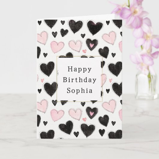 Pink Black Hearts Geburtstag Karte (Orchidee)