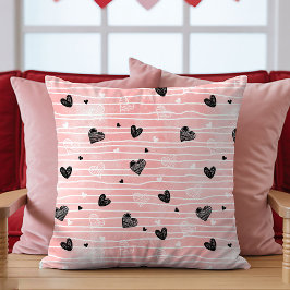 Pink Black Hearts Sketch Pillow Best Valentine’s Kissen