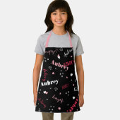 Pink Black Hearts Stars Diamanten Name Schürze (Insitu)