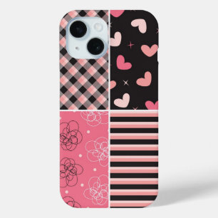 Pink Black Hearts Stripes Kariert Scribbled Muster Case-Mate iPhone Hülle