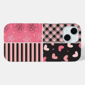 Pink Black Hearts Stripes Kariert Scribbled Muster Case-Mate iPhone Hülle (Rückseite (Horizontal))