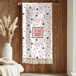 Pink Black Hearts Sweet I Love You Wedding Gift   Fleecedecke