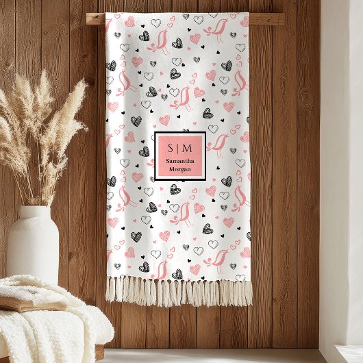 Pink Black Hearts Sweet I Love You Wedding Gift Fleecedecke