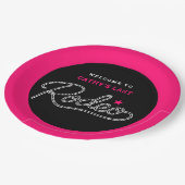 Pink Black Her Last Rodeo Bachelorette Party Pappteller (Schrägansicht)