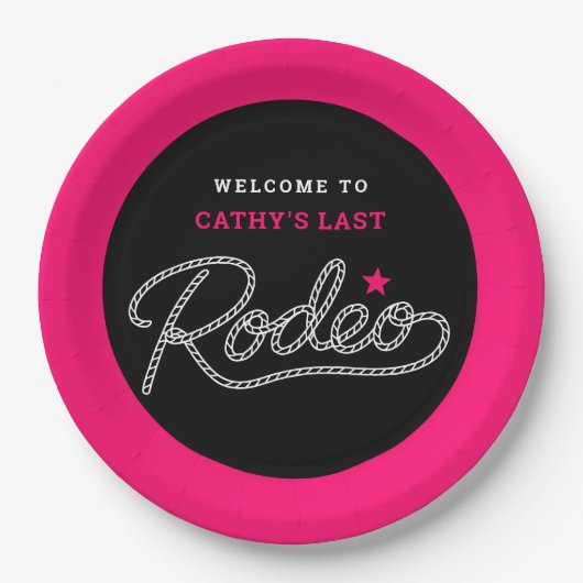 Pink Black Her Last Rodeo Bachelorette Party Pappteller (Vorderseite)