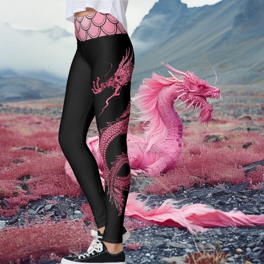 Pink Black Iridescent Scales Chinesischer Drache Leggings
