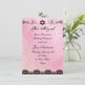 Pink & Black Lace Bat Mitzvah Birthday Einladung (Stehend Vorderseite)