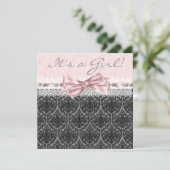 Pink Black Lace Pink Black Baby Girl Dusche Einladung (Stehend Vorderseite)