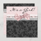 Pink Black Lace Pink Black Baby Girl Dusche Einladung (Vorne/Hinten)