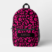 Pink & Black Leopard Animal Print Individuelle Nam Bedruckter Rucksack (Vorderseite)