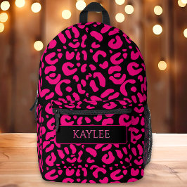 Pink & Black Leopard Animal Print Individuelle Nam Bedruckter Rucksack