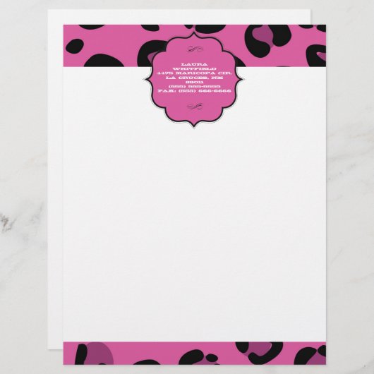 Pink Black Leopard Cheetah Letterhead Stationierun Briefkopf (Vorne/Hinten)