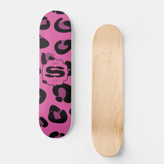 Pink Black Leopard Cheetah Mini Skateboard (Vorderseite)