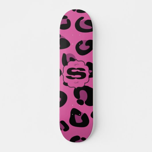 Pink Black Leopard Cheetah Mini Skateboard (Vorne)