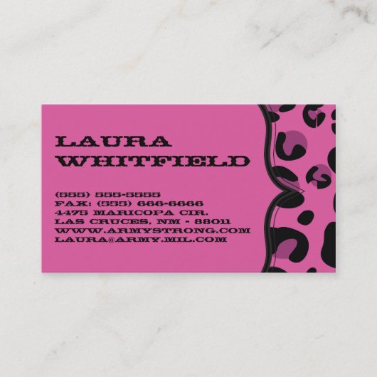 Pink Black Leopard Cheetah Print Business Card Visitenkarte (Vorderseite)