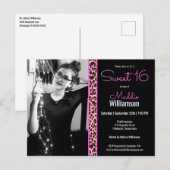 Pink & Black Leopard Foto Sweet 16 Einladung Postkarte (Vorne/Hinten)