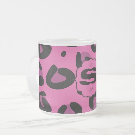 Pink Black Leopard Mattiert Glass Coffee Tasse Cup (Vorderseite Links)