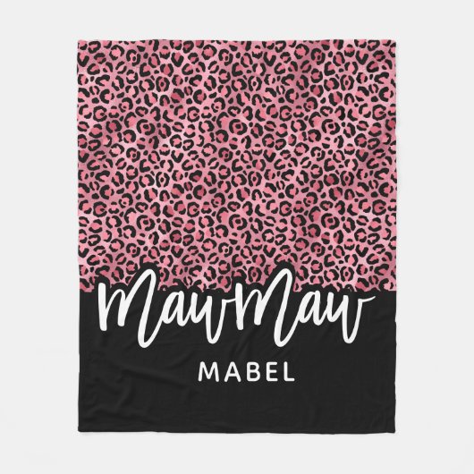 Pink & Black Leopard MawMaw Personalisiert Throw Fleecedecke (Vorderseite)