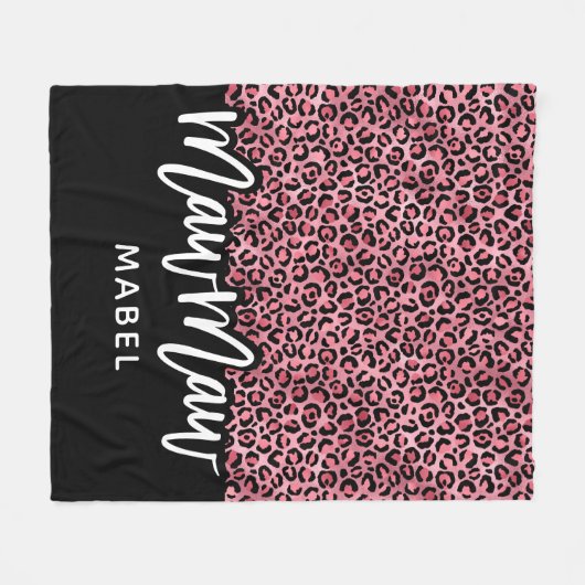 Pink & Black Leopard MawMaw Personalisiert Throw Fleecedecke (Vorderseite (Horizontal))