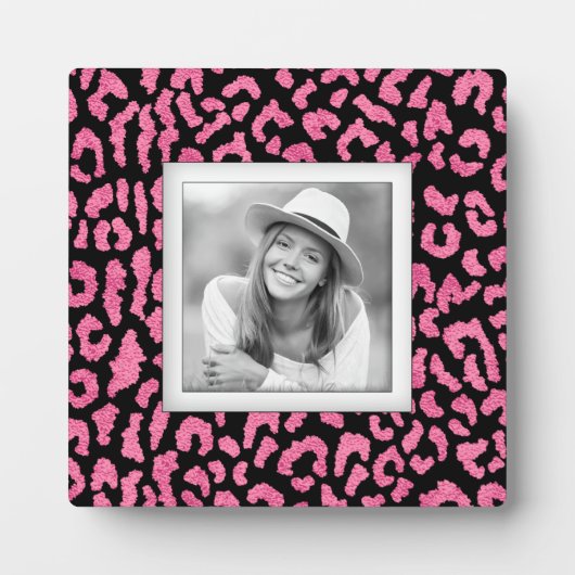 Pink Black Leopard Muster Frameless Foto Easel Fotoplatte (Vorderseite)