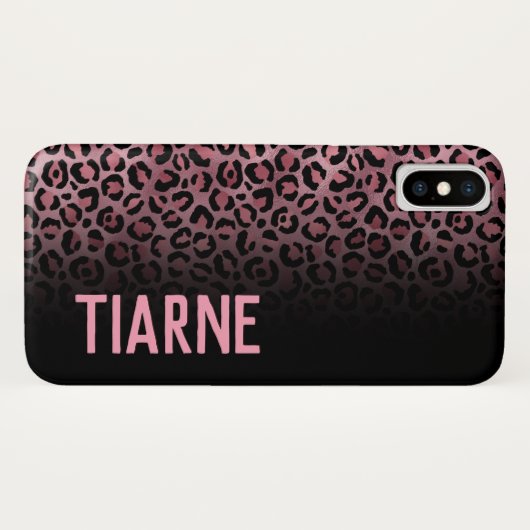 Pink & Black Leopard Print Individuelle Name Case (Rückseite (Horizontal))