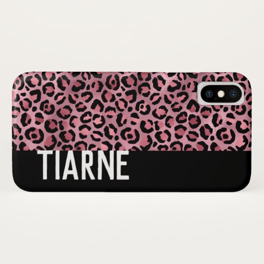 Pink Black Leopard Print Individuelle Name Case-Mate iPhone Hülle (Rückseite (Horizontal))