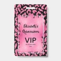 Pink Black Leopard Quinceañera Einladen VIP Pass
