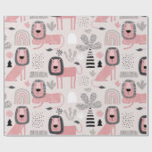 Pink Black Lions Boho Modern Baby Kids Geschenkpapier (Flach)