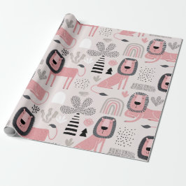 Pink Black Lions Boho Modern Baby Kids Geschenkpapier