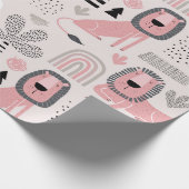 Pink Black Lions Boho Modern Baby Kids Geschenkpapier (Ecke)