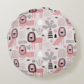Pink Black Lions Boho Rainbows Modern Rundes Kissen (Rückseite)