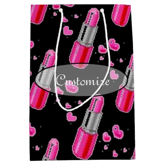 Pink & Black Lipstick Lover Geschenktasche Mittlere Geschenktüte (Vorderseite)