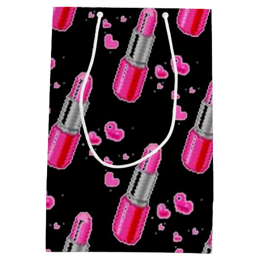 Pink & Black Lipstick Lover Geschenktasche Mittlere Geschenktüte (Rückseite)