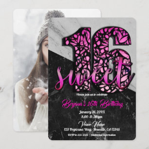 Pink Black Marble Sweet 16 Birthday Party Foto Einladung