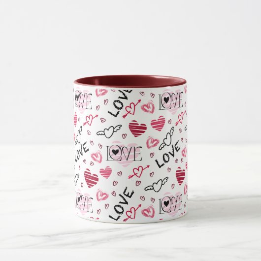 Pink Black Marroon Hearon Liebe Pattern Tasse (Zentrum)