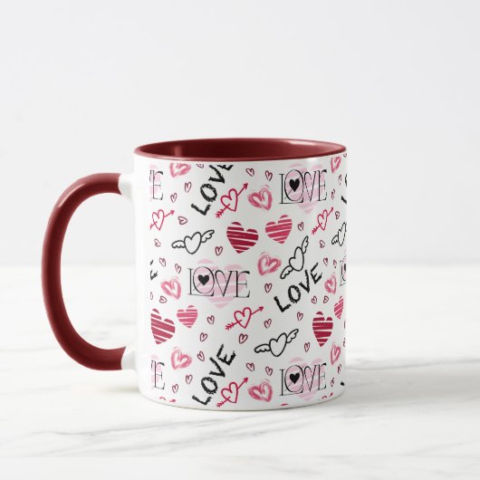 Pink Black Marroon Hearon Liebe Pattern Tasse (Links)