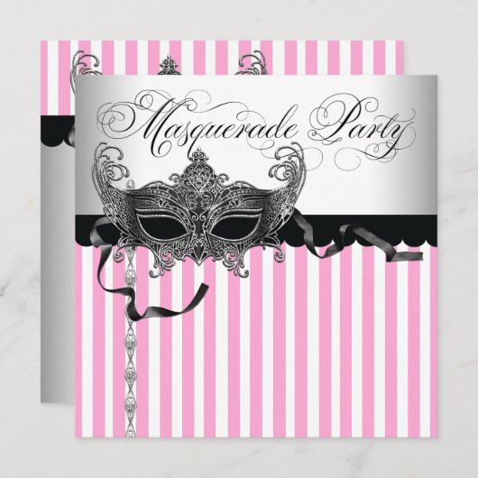 Pink Black Masquerade Party Einladungen (Vorne/Hinten)