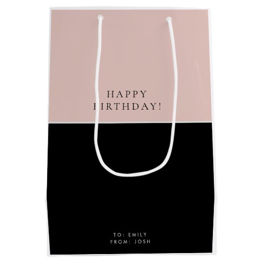 Pink Black Modern Birthday Mittlere Geschenktüte (Rückseite)