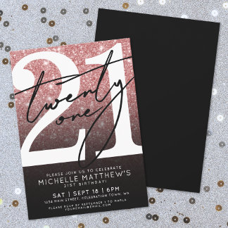 Pink Black Modern Glitzer 21. Geburtstag Einladung